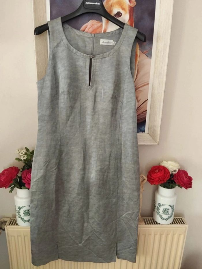 🌹 Ensemble Veste & Robe Gris Irisé Lin Antonelle T38/40🌹 - photo numéro 14