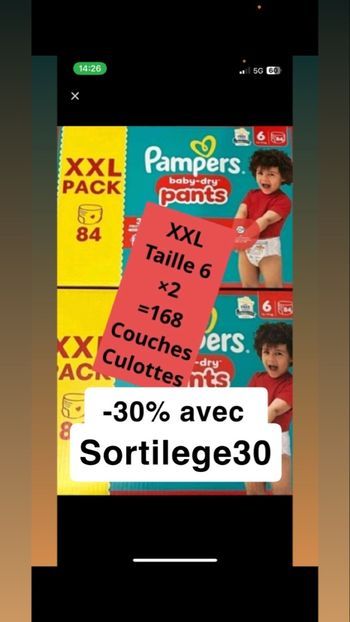 Deux cartons de couches culottes taille 6