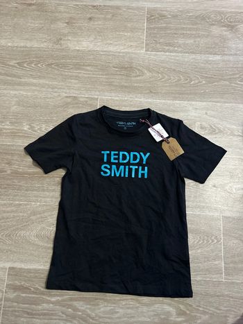 T-shirt Teddy Smith noir logo bleu ciel 7-8ans