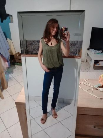 Top femme XL kaki ajouré c70