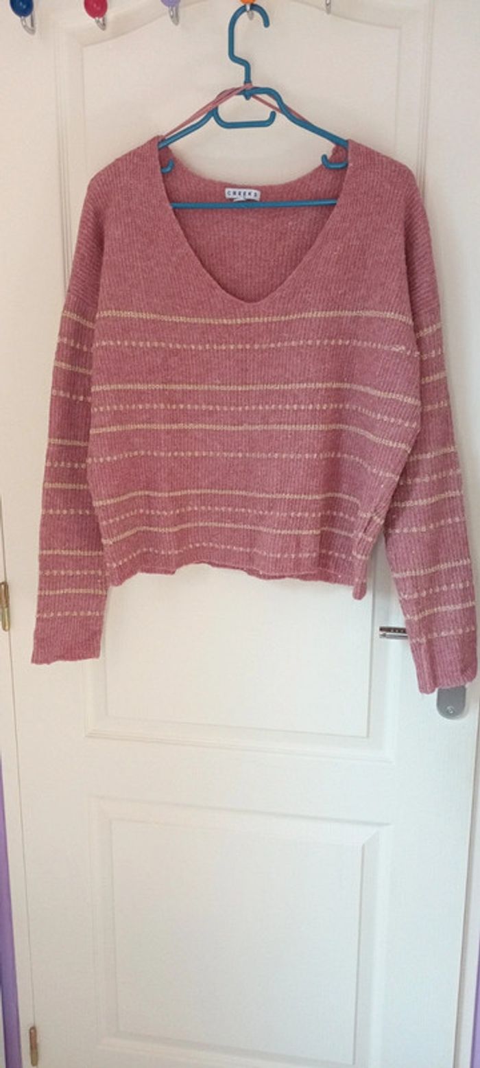 Pull marinière or et rose