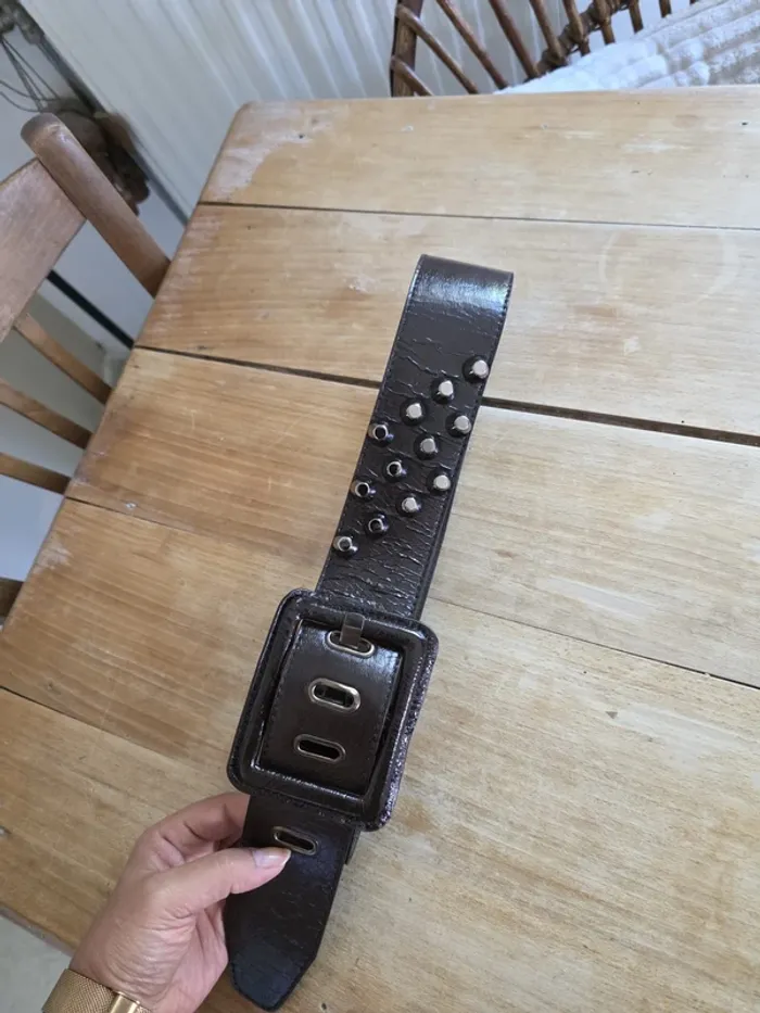 🤎 Ceinture marron rock – cuir synthétique & décorations métal - photo numéro 6