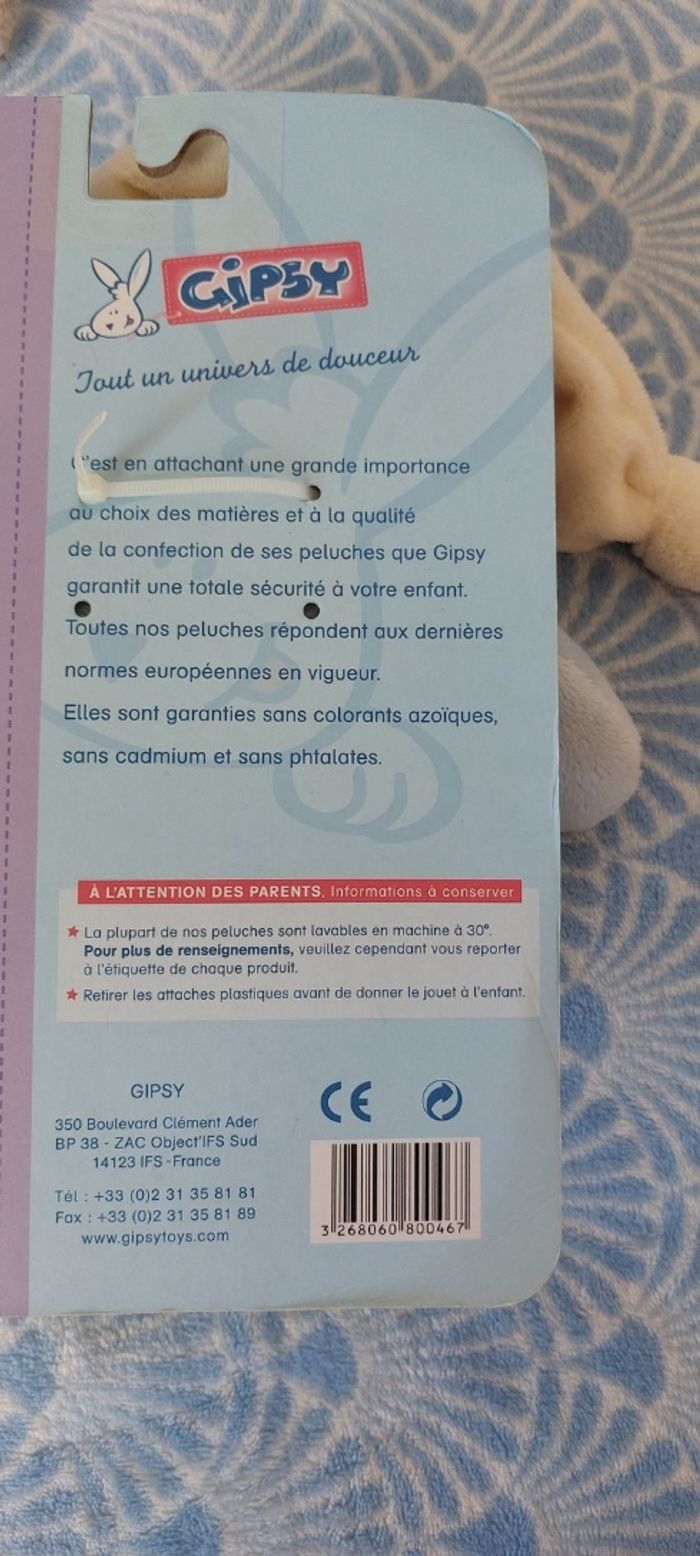 Doudou ourson dormeur bleu Gipsy toy - photo numéro 2