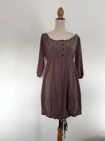 Robe manches longues fluide léger tunique taupe gris Kleid dress Vestido Vestito jurk jumpsuit femme