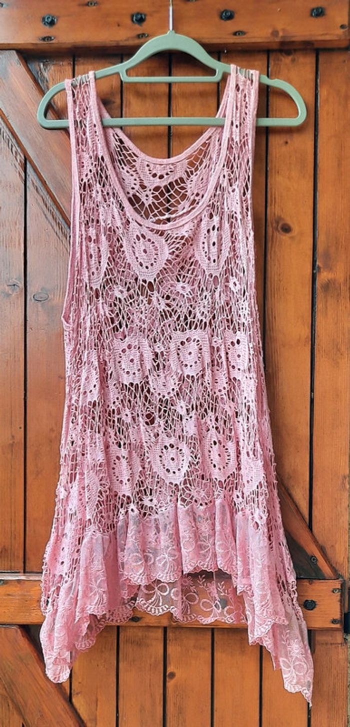 Tunique dentelle rose, taille 42 - photo numéro 2