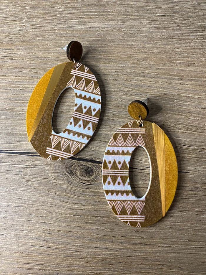 Boucles d oreilles bois bohème chic - photo numéro 3