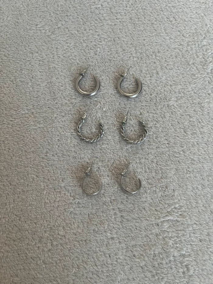 Lot de 3 paires de boucles d’oreilles argentées