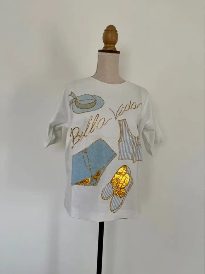 T-shirt haut top maillot camisa blusa Blouse chemise camicia overhemd folder camicetta - photo numéro 4