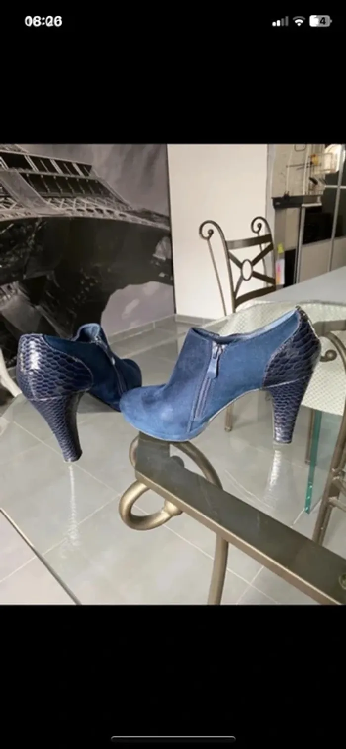 Bottines marine bi matière talon de 9 cms - photo numéro 3