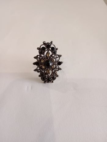 Bague métal noir strass noirs