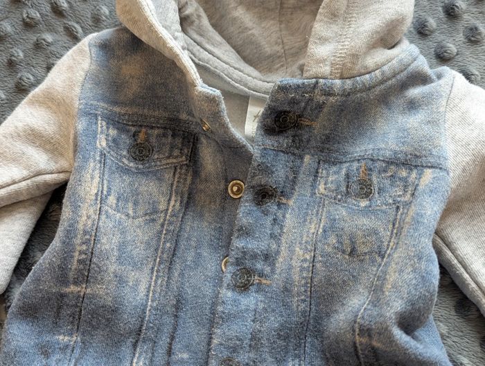 Veste imitation jean 1 mois (50 cm) - H&M - Capuche grise - photo numéro 7