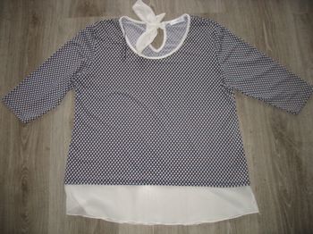 BLOUSE M 3/4 MARINE ET ÉCRU A MOTIFS "CACHE CACHE" - TAILLE 4 - n°02