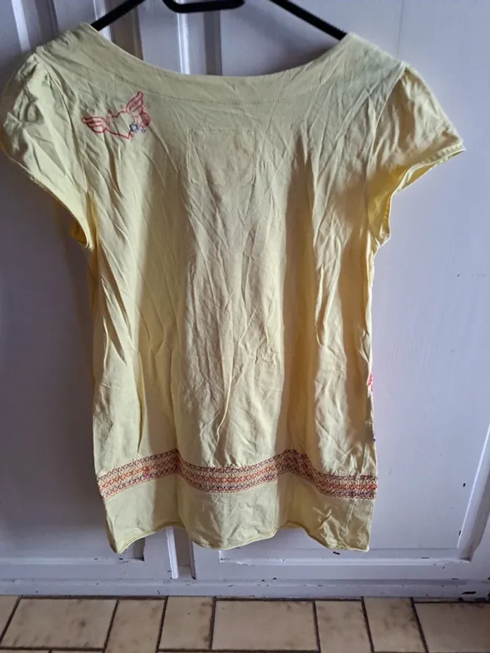 Blouse sans manche jaune avec colombe L edc - photo numéro 3