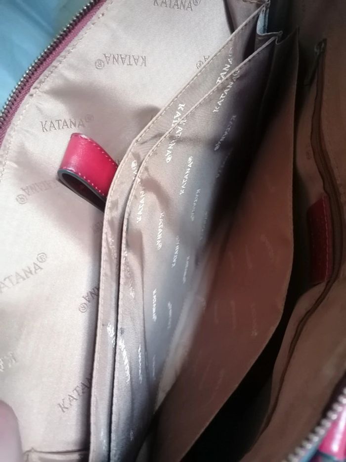 Sac vintage katana rouge cuir véritable. - photo numéro 15