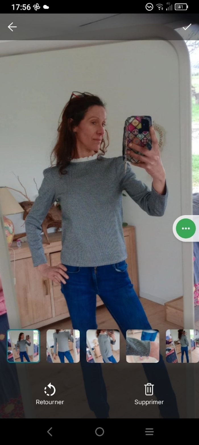 Aux femmes XS motif pied de poule col volanté c79