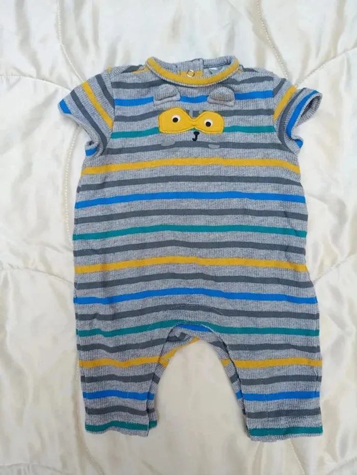 Body manches courtes épais gris rayé Orchestra 1 mois 54 cm