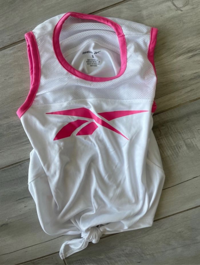Tee-Shirt débardeur fille Reebok T 8 ans blanc et rose - photo numéro 2