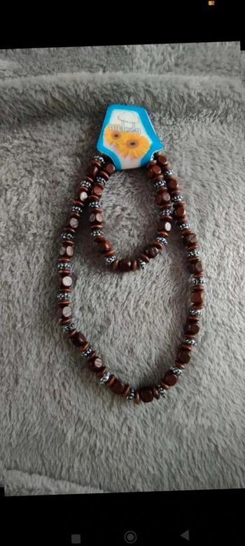 Ensemble collier  bracelet  marron  élastique