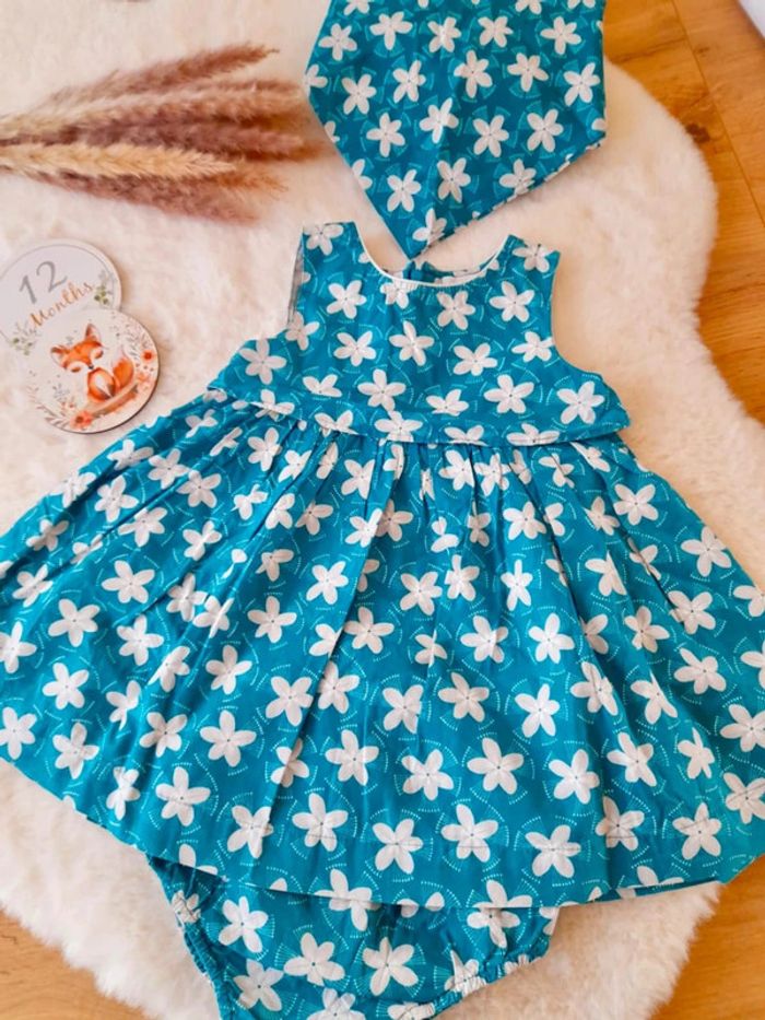 Ensemble Robe fleurie + culotte + bandana cheveux 12 mois Obaibi - photo numéro 2