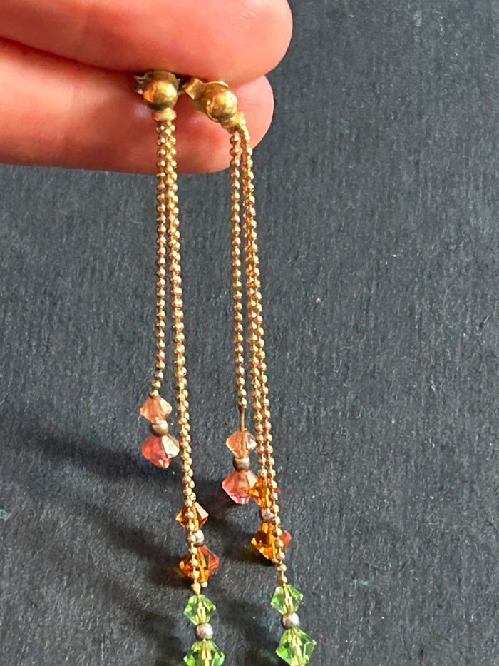 Belle paire de boucles d’oreilles pendantes en or 18 carats avec perles femme TBE - photo numéro 2