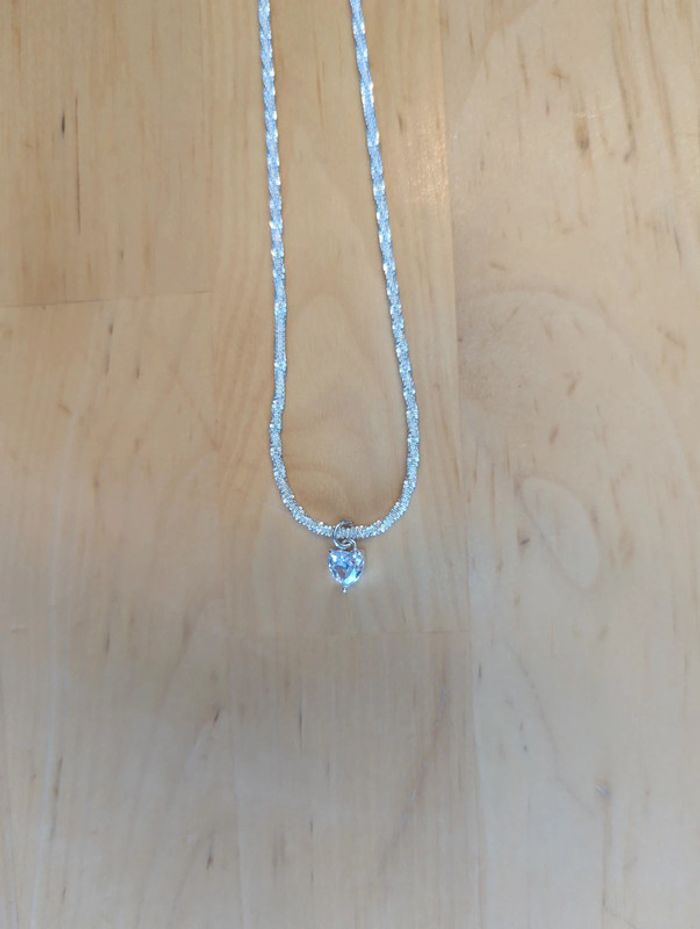 Collier argenté maille tressée torsadée Pendentif coeur cristal - photo numéro 2