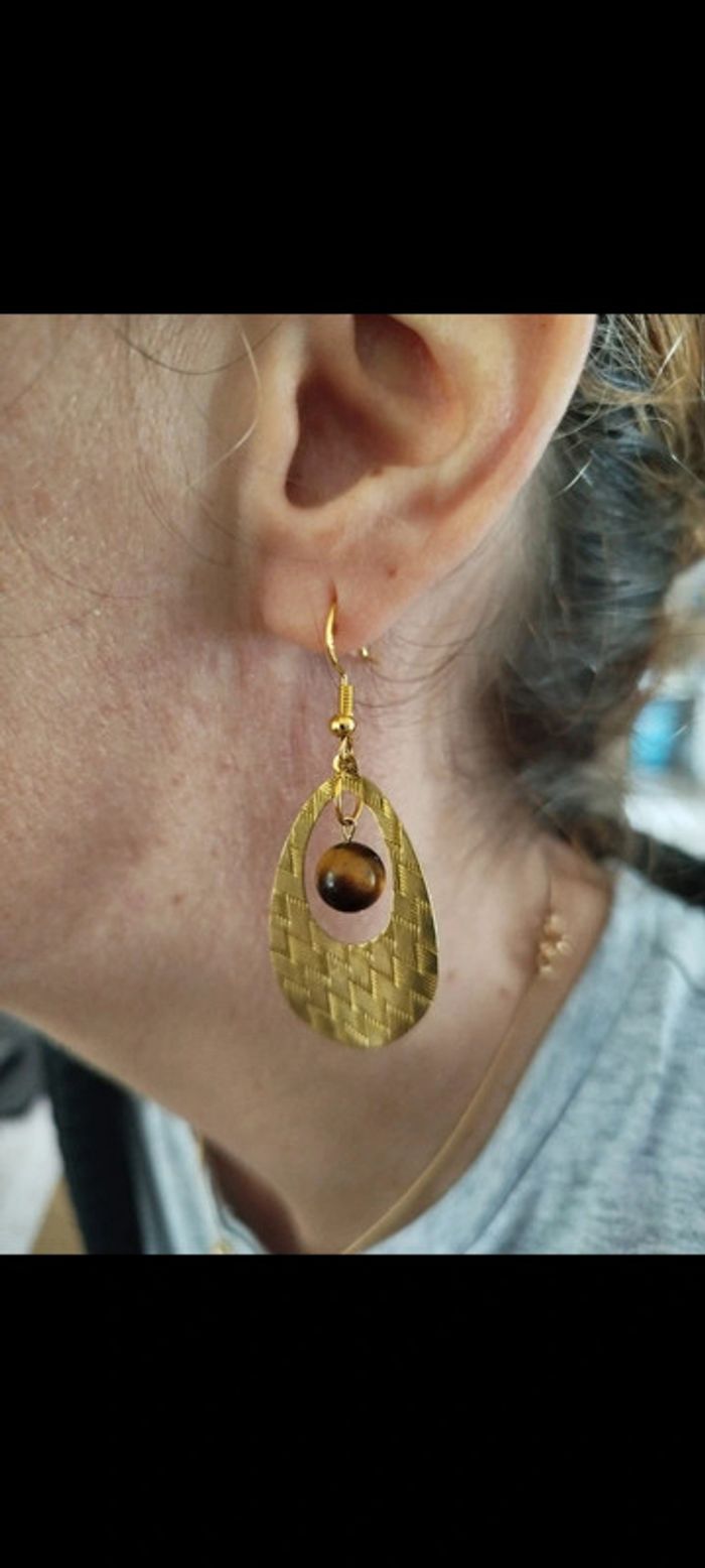 Boucles d'oreilles en Oeil de Tigre AA - photo numéro 4