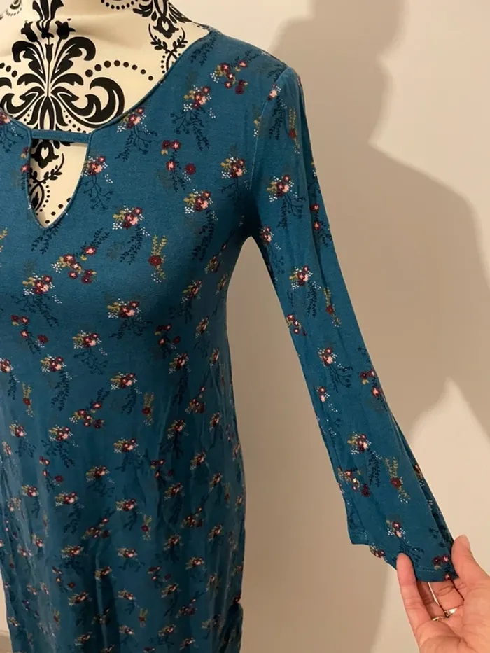 Robe manches 3/4 La Halle taille XS bleu canard à fleurs - photo numéro 4