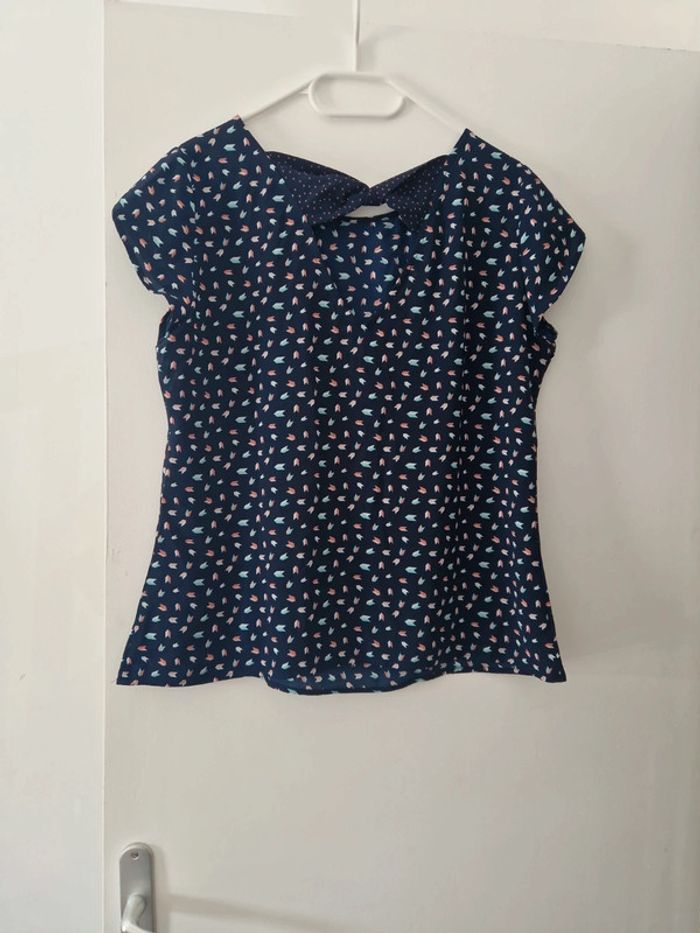Tee-shirt manche courte femme bleu à motifs TBE taille 38-40 promod - photo numéro 2