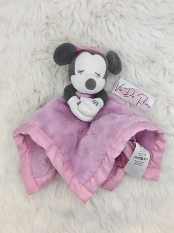 Doudou Disney Baby Minnie carré blanc gris foncé, rose.