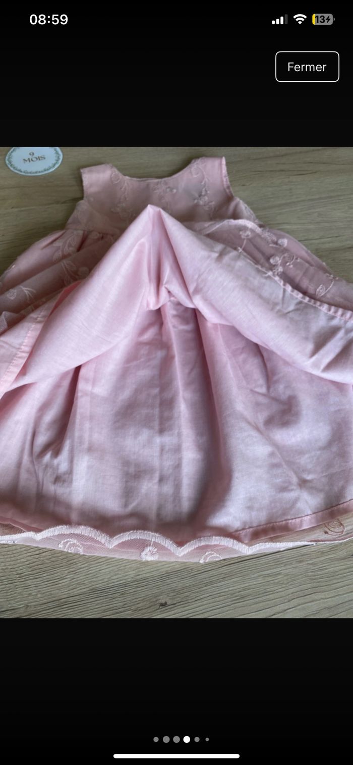 Robe de cérémonie sans manche tulle cousu fleur feuille rose 9/12 mois Primark - photo numéro 4