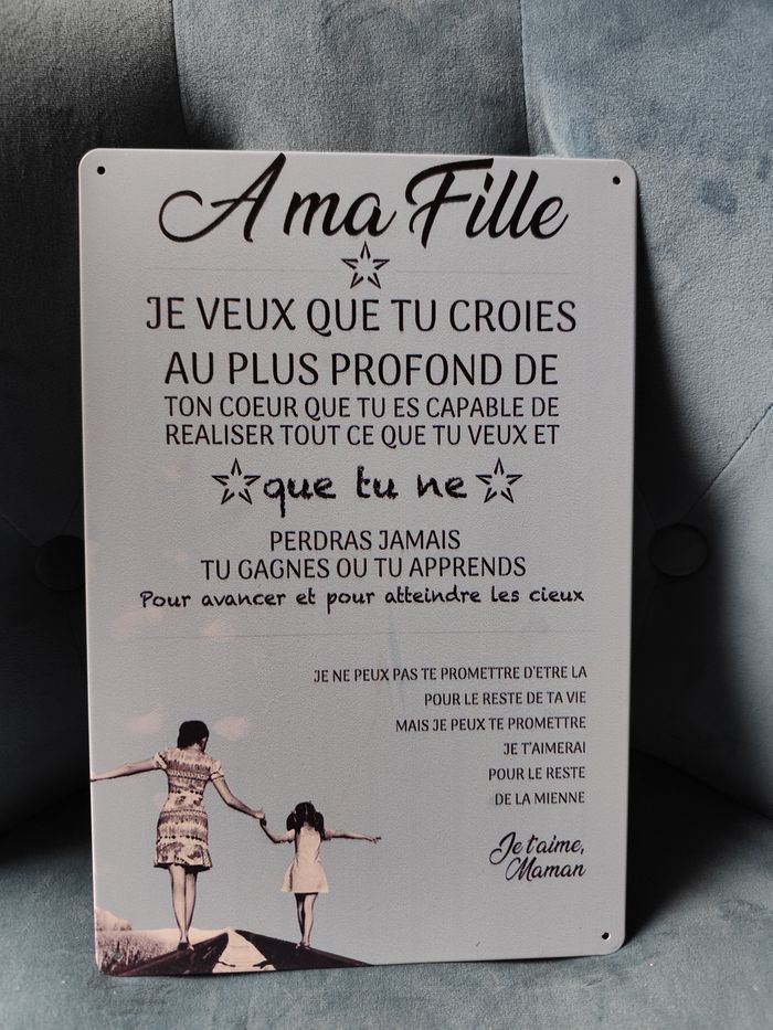 Plaque métal citation amour mère fille neuve 20x30cm