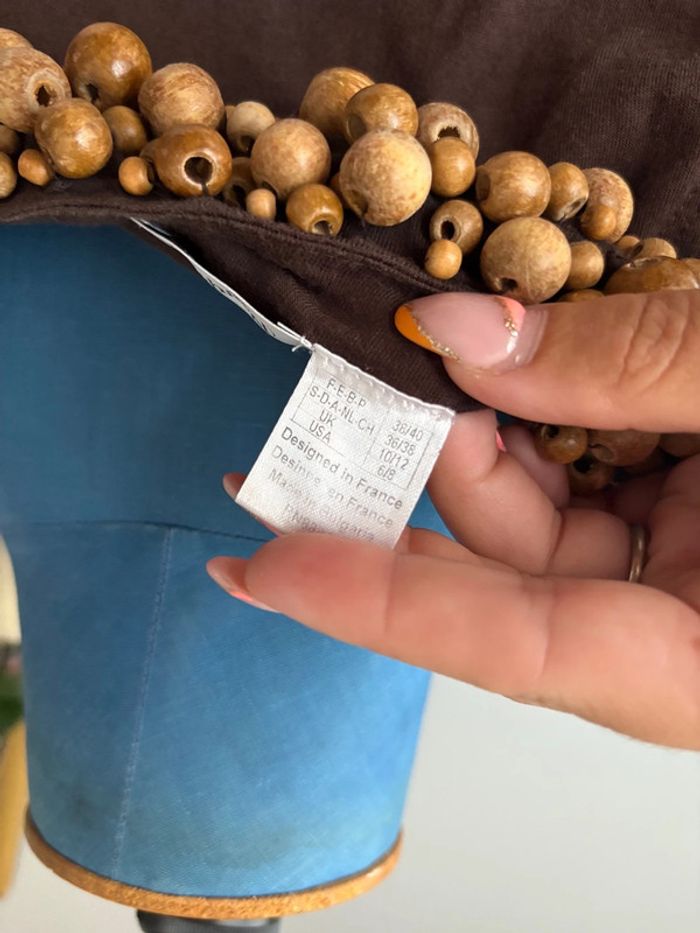 Robe Cacharel - marron - perles en bois sur le col - taille 38/40 - photo numéro 6