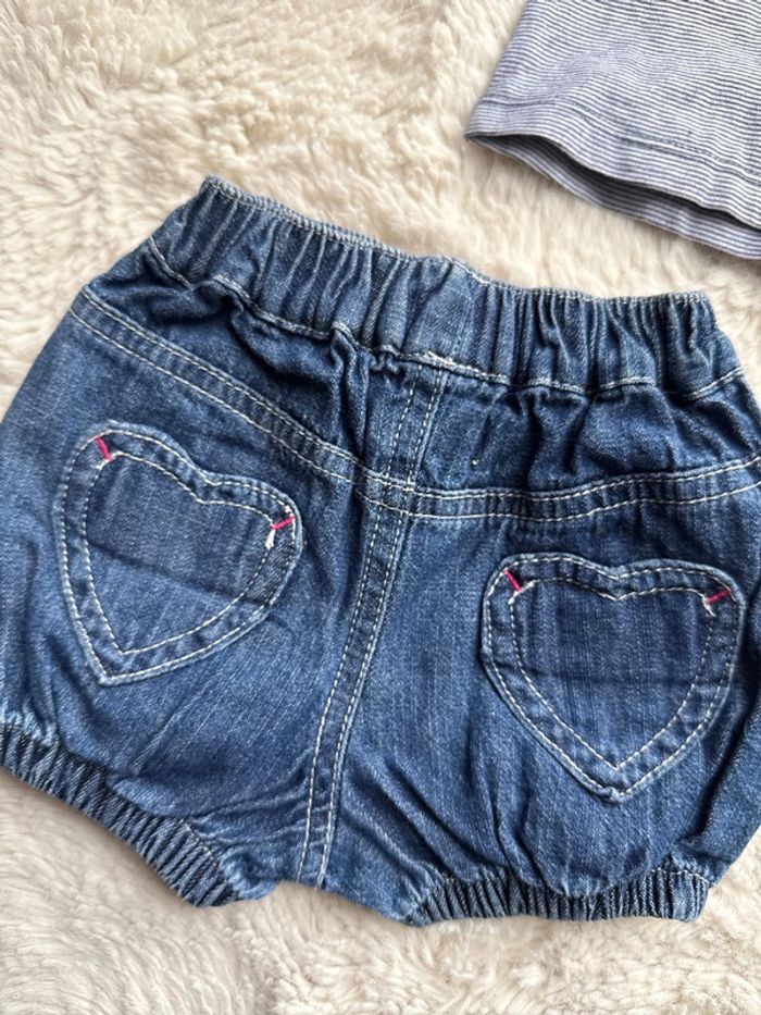 Ensemble short petit cœur en jeans early days et haut grain de blé 3 mois - photo numéro 4