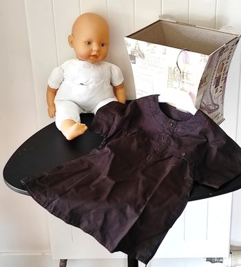 Robe chemise bébé fille 12 mois – manches courtes, marron