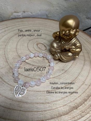 Bracelet  quartz rose et cristal de roche craquelé et cœur de vie , lithothérapie