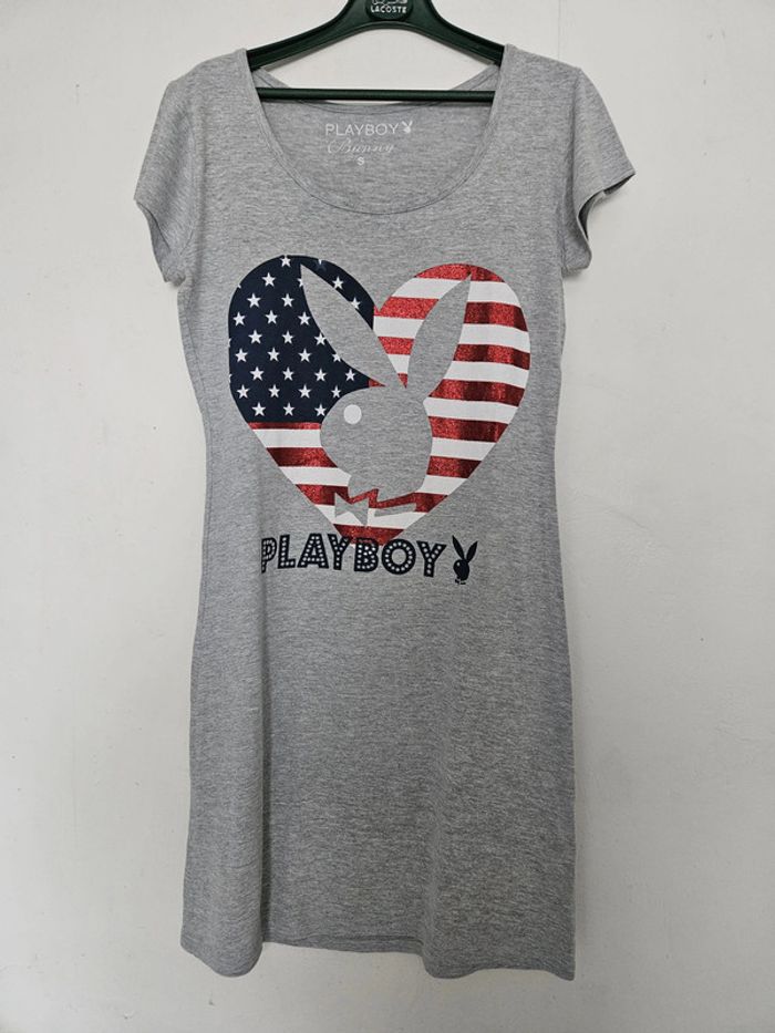 Chemise de nuit femme - Taille S / 36 - Playboy - Gris avec drapeau américain