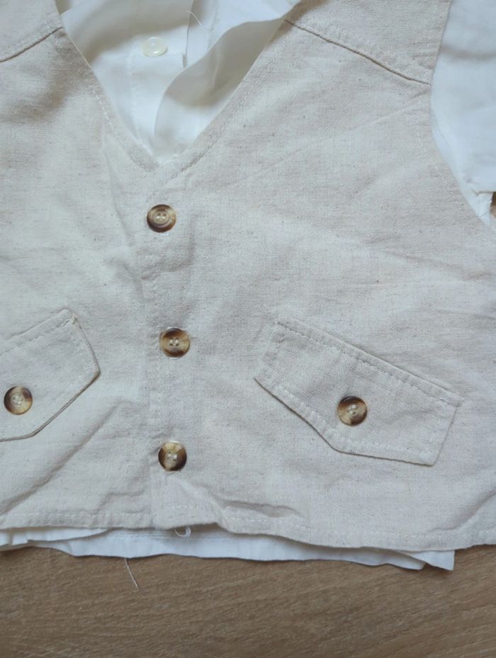 Haut cérémonie vintage chemise et veston en lin 12 mois - photo numéro 2