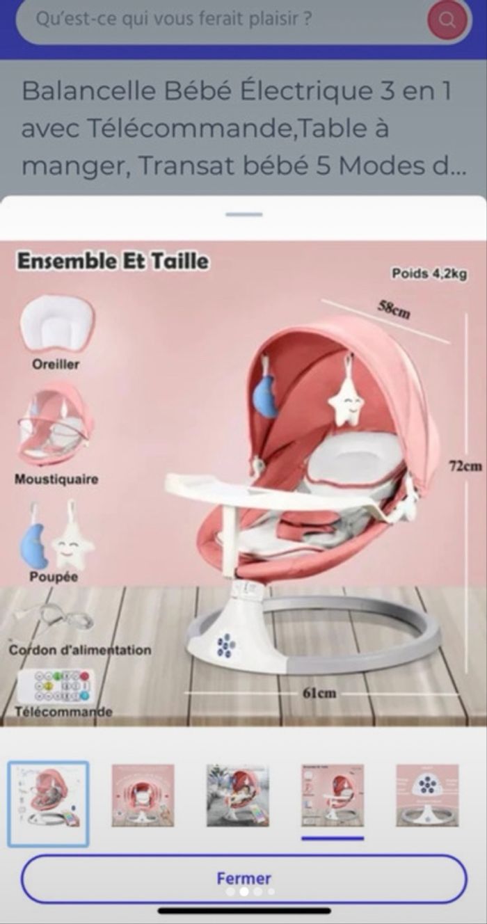 Balancelle Bébé Électrique 3 en 1 avec Télécommande,Table à manger, Transat bébé 5 Modes - photo numéro 2