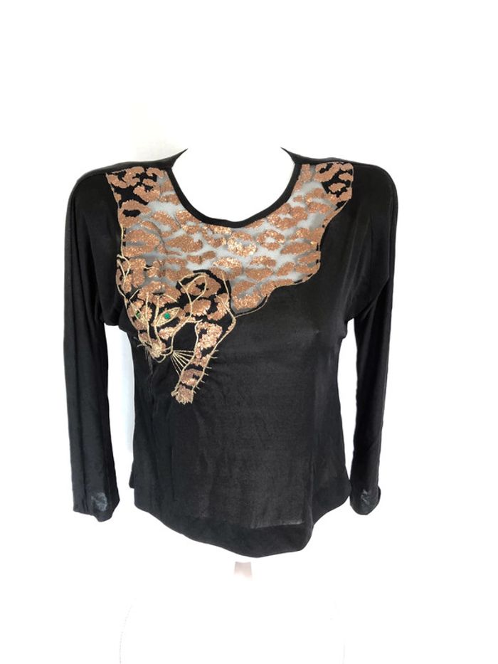 Haut noir vintage avec tigre taille 40 42 très bon état - photo numéro 9