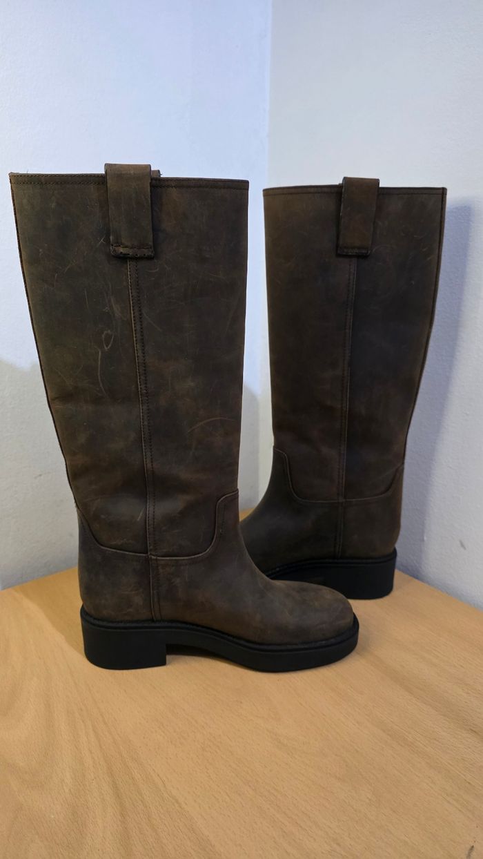 Brand New Massimo Dutti Size 36 Brown Leather Tall Boots - photo numéro 3