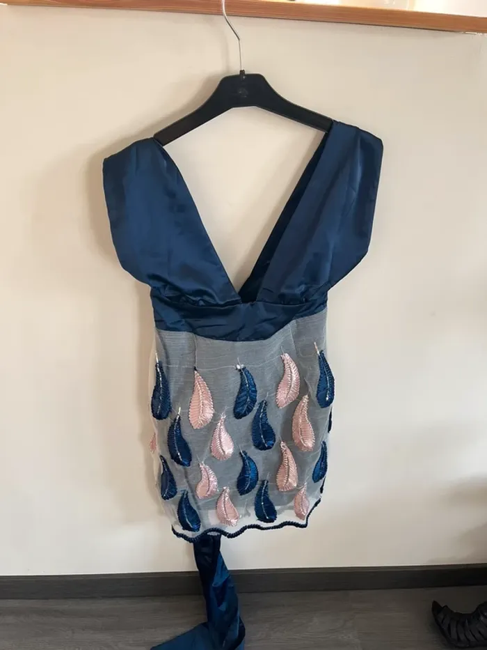 Robe de soirée bleu soie