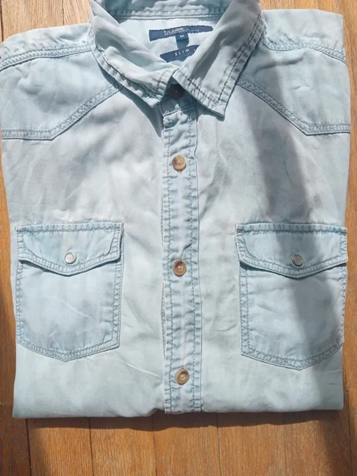 Chemise homme en jean bleue claire manches longues 100% coton marque Jules taille M - photo numéro 3
