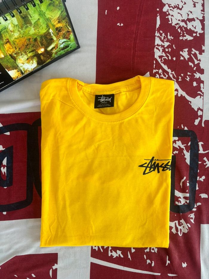 T-shirt Rework taille L jaune moutarde motif carte «as de pique»