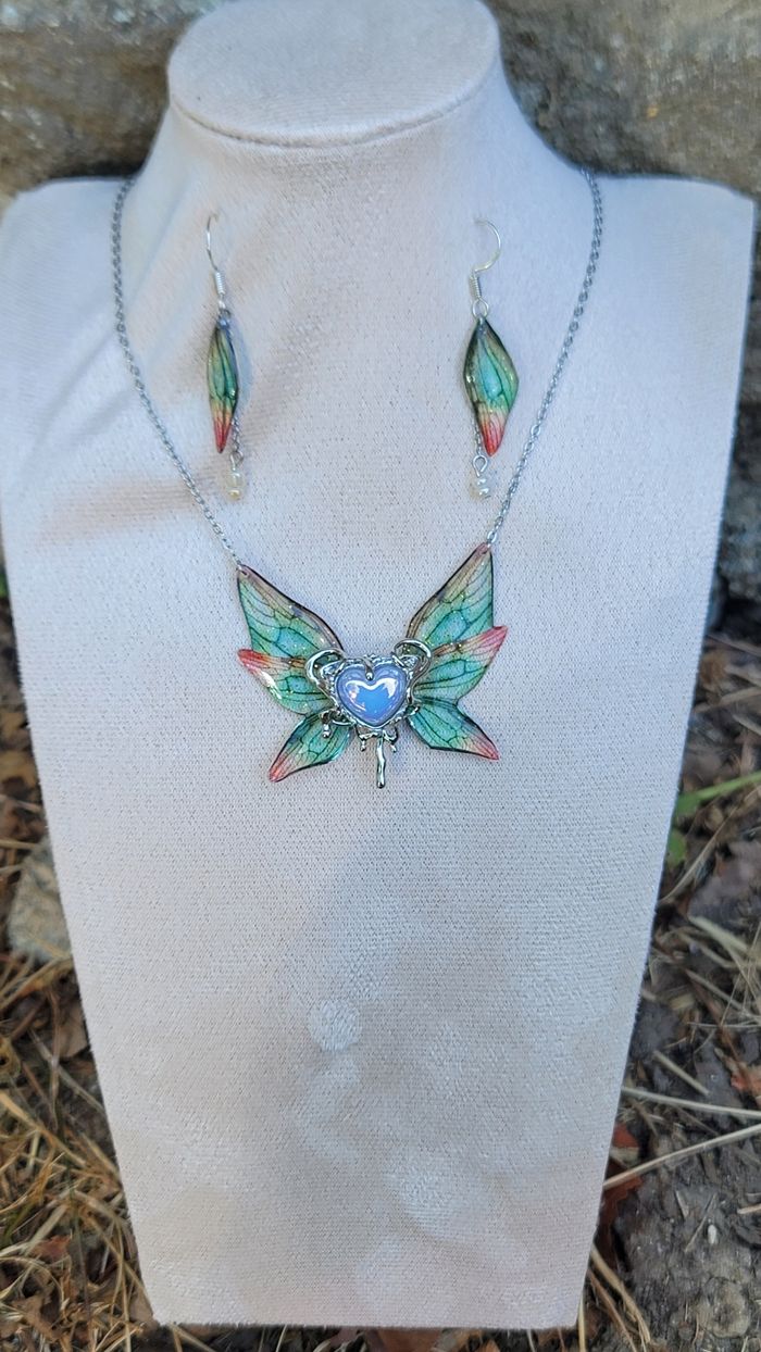 Parure elfique ensemble boucles d oreilles aile papillon en argent - photo numéro 4