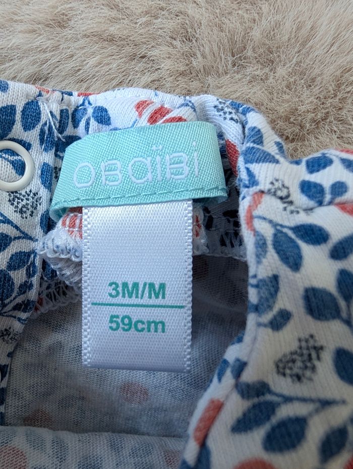 Ensemble Obaibi salopette+ tee-shirt rouge et bleu en taille 3 mois - photo numéro 6