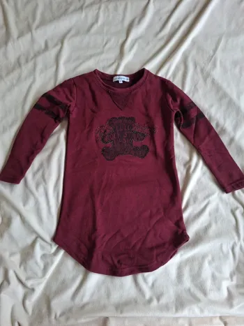 robe hiver bordeaux taille 8 ans, marque Lulu Castagnette, avec motif sur le devant