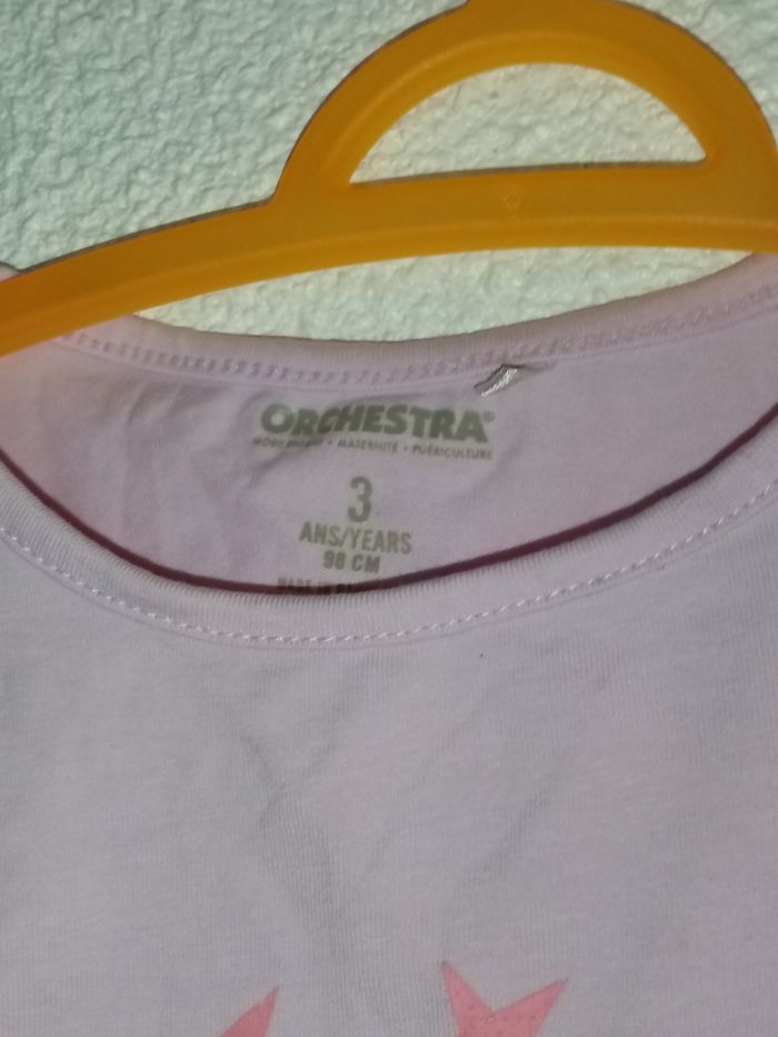 3 ans Ensemble orchestra /kiabi tee-shirts lila et jean imprimer toutes saisons /Excellent état - photo numéro 5