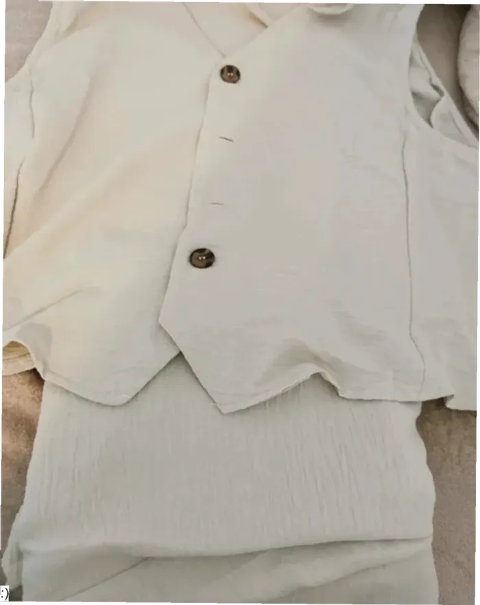 Ensemble Femme Deux Pièces Gilet Pantalon Beige Effet Lin - Taille M Neuf Jamais Porté - photo numéro 2