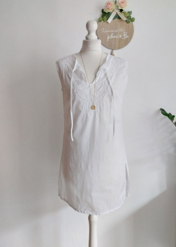 Tunique en coton blanc finition broderie sequins & perles Alyssa K Taille 36/38 - photo numéro 8