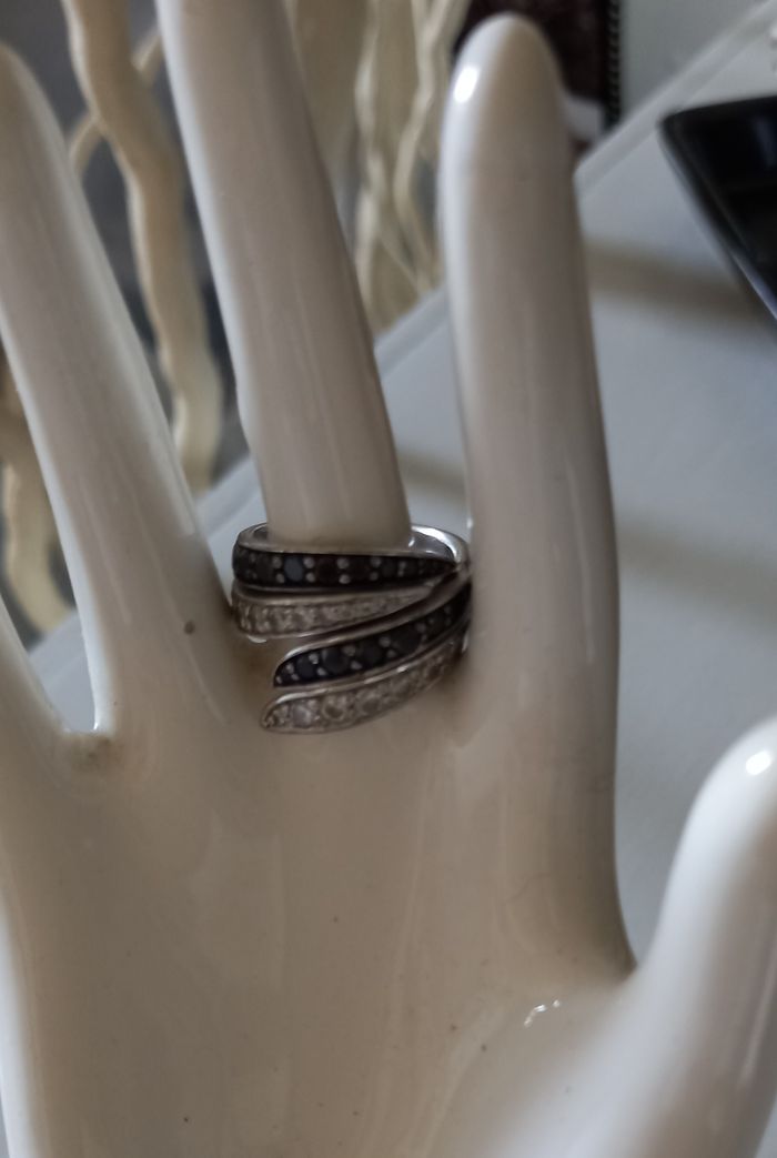 Bague croisée argent zirco noir et blanc - photo numéro 2